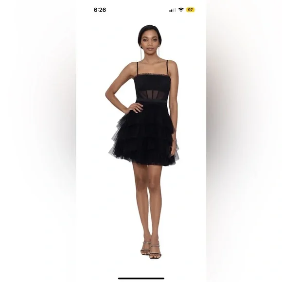 Betsy & Adam | Dresses | Betsy Adam Short Corset Mesh Dress Black Dress  Size | Poshmark